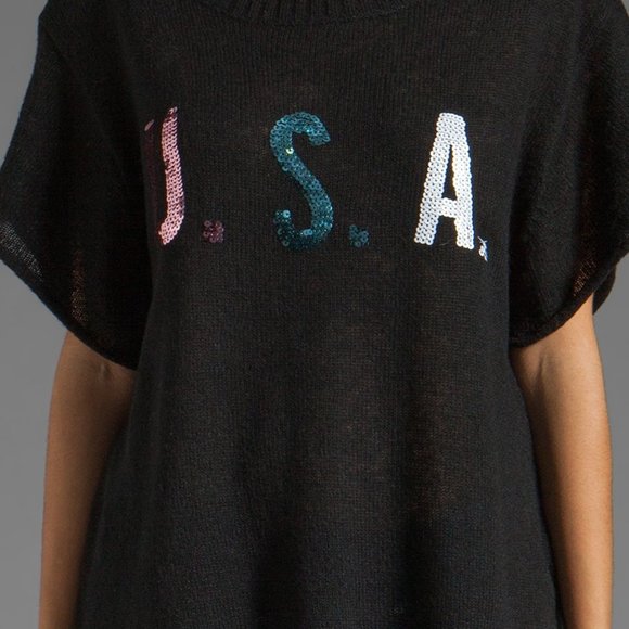 Wildfox USA Lake House Sequin Tee, Black, XS - Picture 3 of 5